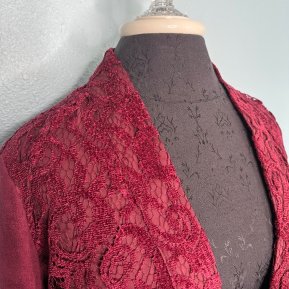 Chico's Burgandy Lace Blazer Jacket - Picture 4 of 13